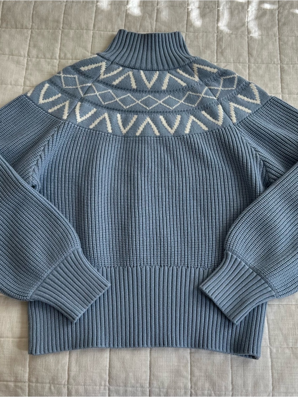 NWOT Varley Marcie Fair Isle Yoke Knit Mock Neck Sweater - Light Blue - Picture 7 of 7
